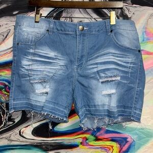 VIP 16 Light Blue Distressed Jean Shorts